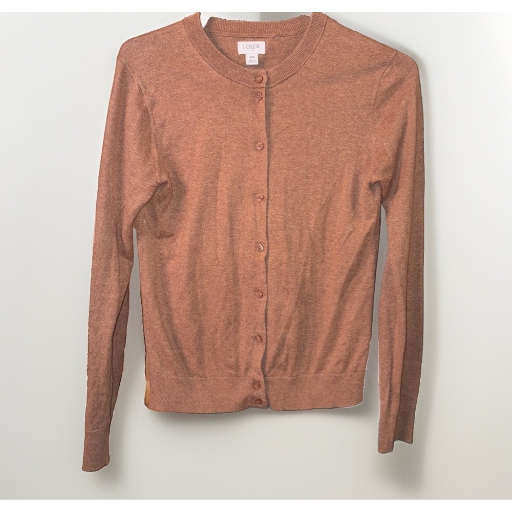 J Crew 100% Cotton Women's XS Fitted Preppy Tan Cardigan Sweater Grannycore